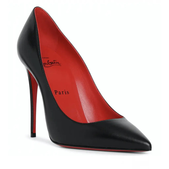 Christian Louboutin Kate 100 Black Leather Loubi Red Lining Point Heel Pump 39.5 - Picture 3 of 11
